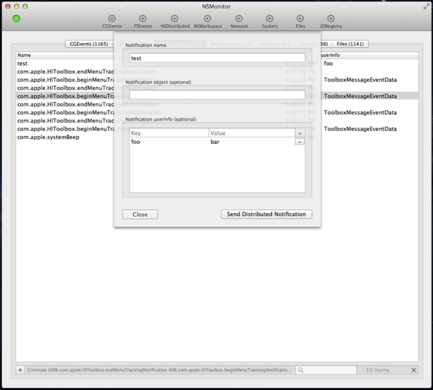 Legacy NSMonitor notifications